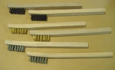 LOT OF SIX DETAIL BRUSHES BRASS, STAINLESS STEEL & NYLON  PARTS CLEANING WOOD 