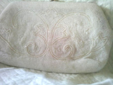 A Beautiful Vintage White Beaded Handbag  please read 