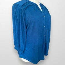CJ Banks 2X Shirt Top Blue V Neck 3/4 Sleeve Stretch Womens Casual Travel