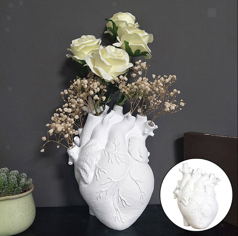 Herz Vase Aus Harz – Kreative Skulptur Als Blumentopf Oder Deko Für Zuhause, Ca. 16,5 Cm Hoch
