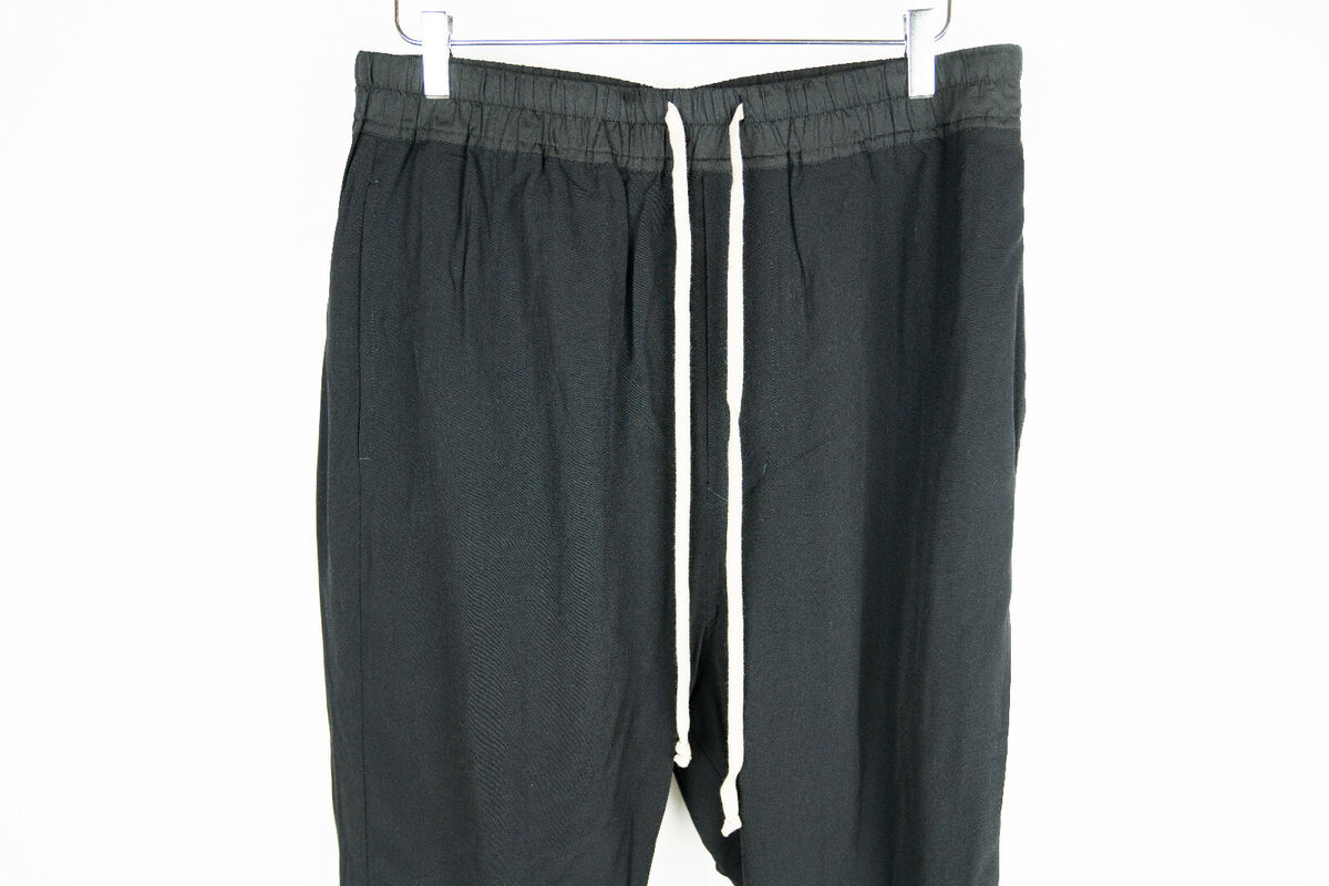 RICK OWENS Black Wool Drawstring Drop Astaires Cropped Pants RICK OWENS Black Wool Drawstring Drop Astaires Cropped Pants