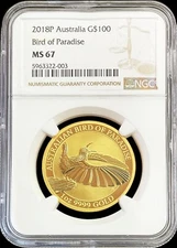 2018 P AUSTRALIA $100 DOLLAR 1 oz BIRD OF PARADISE COIN NGC MINT STATE 67