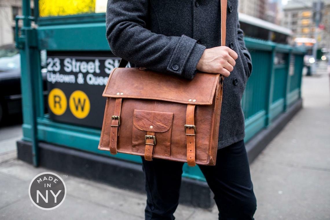 NEW High quality Leather Men's Briefcase Laptop Messenger Shoulder Business bag