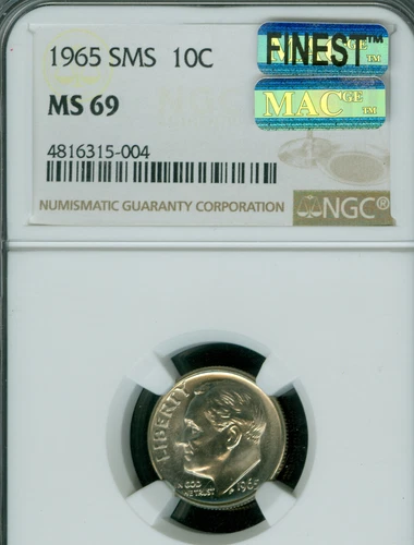 1965 ROOSEVELT DIME NGC MS69 SMS PQ MAC FINEST GRADE MAC SPOTLESS *