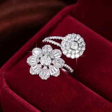 Elegant 925 Sterling Silver White Topaz Wedding Engagement Ring One Size Fit All