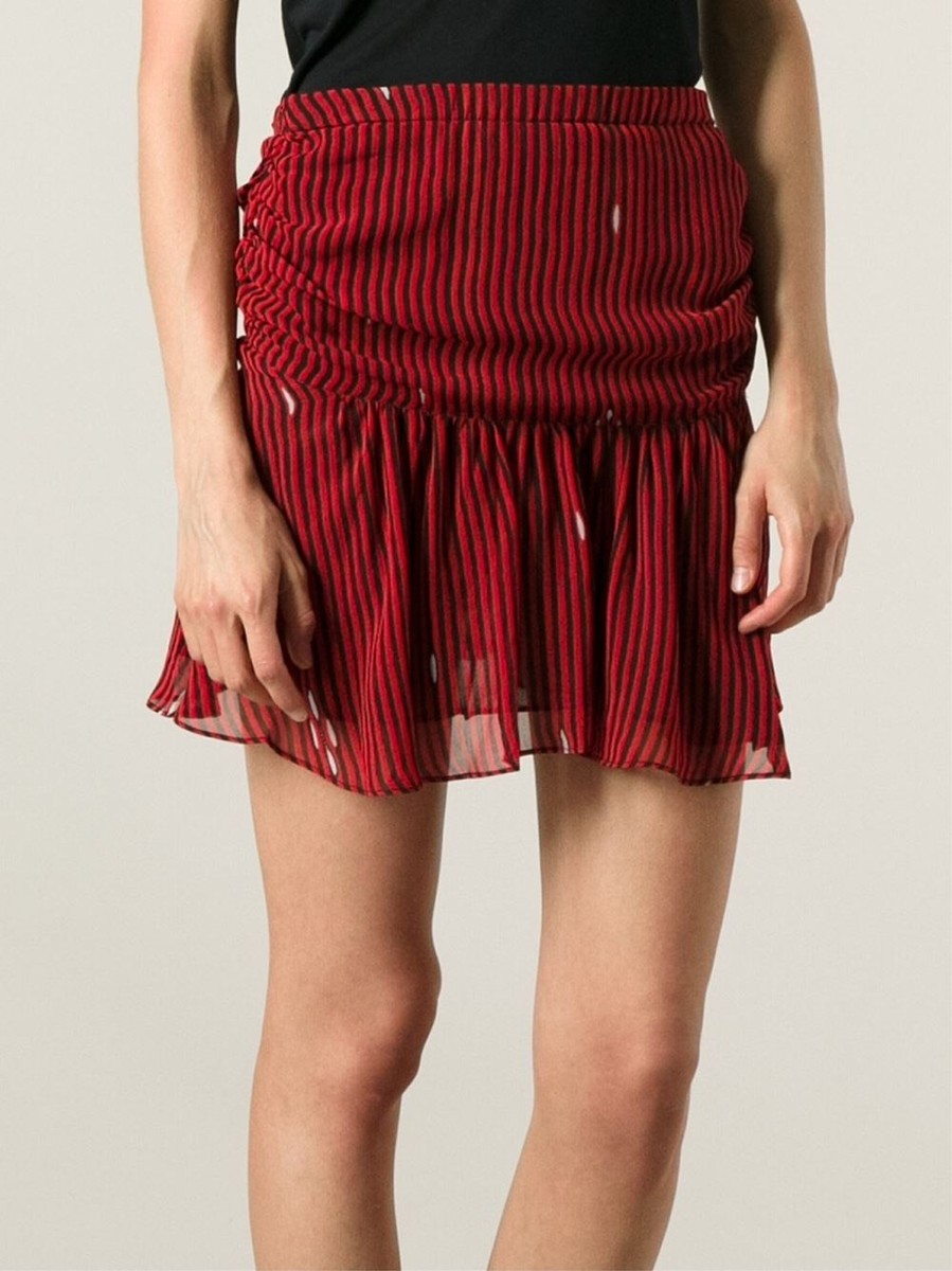 ワンピース ISABEL MARANT Women Short Skirts RO0587FA B3J03IMDWH Navy ISABEL MARANT ÉTOILE Cary Ruched Stripe Mini Skirt in Red FR
