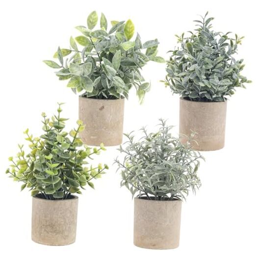 4pcs Artificial Mini Potted Eucalyptus Fake Plant Set with Pot