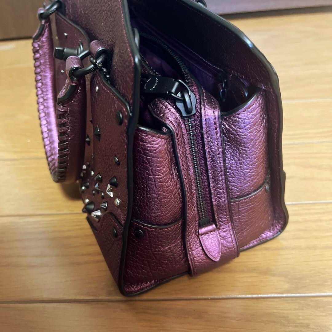 COACH 59146 MERCER 24 STAR RIVETS LEATHER SATCHEL 24 BAG Metallic 