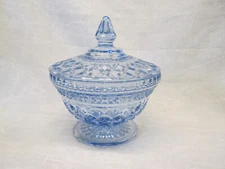 Anchor Hocking WEXFORD LIGHT BLUE COMPOTE w/ LID Candy Dish Covered 