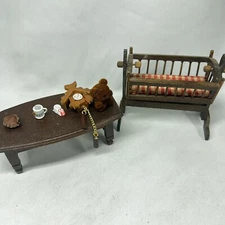 Vintage wooden Dollhouse Miniature concord colonial cradle Accessories Table