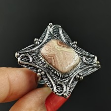 Natural Rhodochrosite Cushion Gemstone 925 Sterling Silver Ring Size-7.75 US