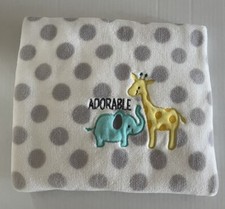 JUST ONE YOU CARTER  S ADORABLE WHITE GRAY DOTS GIRAFFE ELEPHANT BABY BLANKET A2