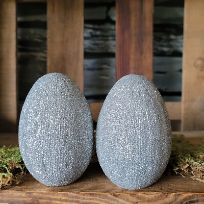 2 x Osterei Eier Ornament silber  8cm Glitzer Metallic Ostern Dekoration Stellen
