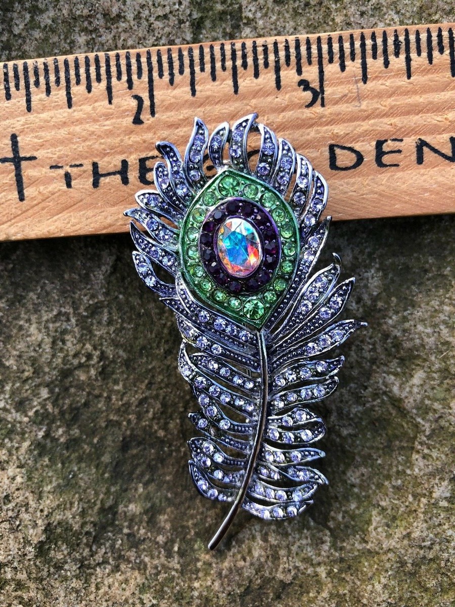 TTjewelry Peacock Feather Rhinestone Brooch Pin - Crystal Sparkly Brooch, Gift Box Included - View #3