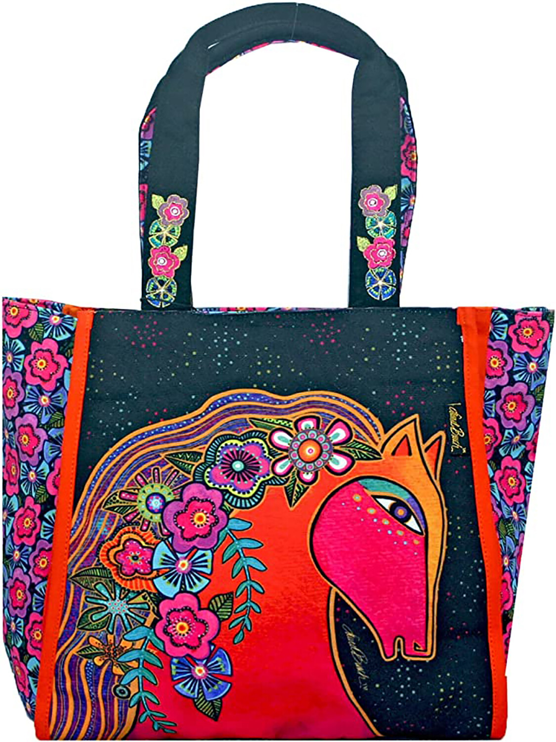 Большая повседневная сумка-тоут Laurel Burch Blaze RedPink Horse с цветами через плечо 8790₽