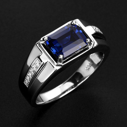 Blue Crystal Cz Mens Silver Ring Wedding Fashion Rings Jewelry Man Accessories - Picture 3 of 18