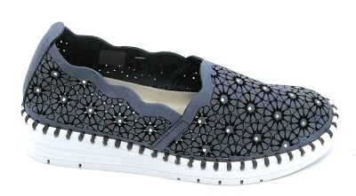 Grunland SC4180 Mocassin En Daim Imprimé Bleu Aviofond En Caoutchouc Q - Photo 1/4