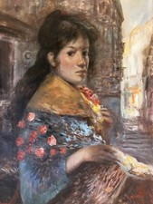 Giacomo Moretti. Ritratto femminile. XX sec. [Olio su tela, Firmato]