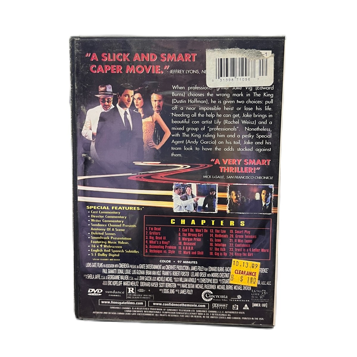 Confidence DVD Movie A James Foley Film Edward Burns Rachel Weisz