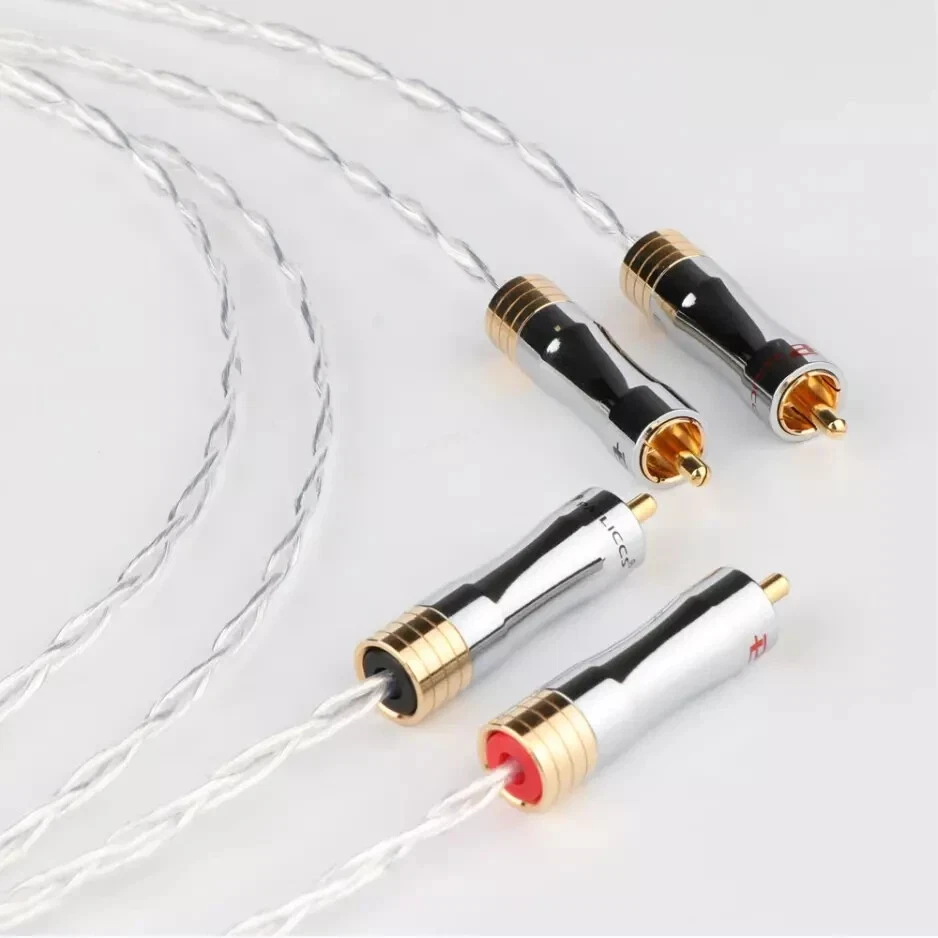 Coppia Cavo Hifi Audio RCA 8N OCC Rame Argento Placcato Cavo Segnale + Connettori RCA - Immagine 2 di 4