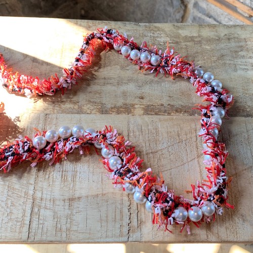 Lanvin Red Tweed and Pearl Necklace - Picture 3 of 6