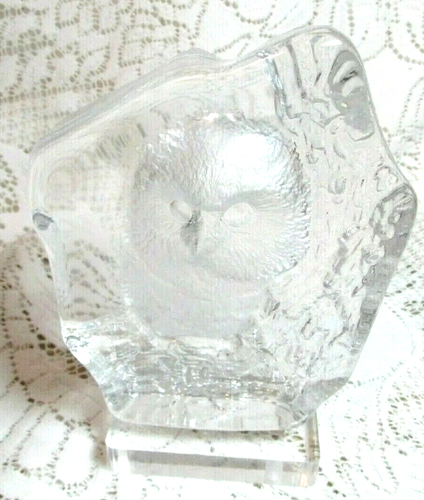 VINTAGE WILDLIFE OWL HEAVY LEAD SIGNED BY MATS JONASSON ART GLASS PAPERWEIGHT - Picture 2 of 8