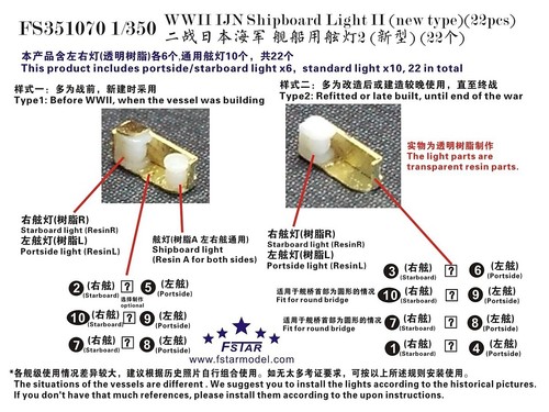 Five Star 351070 1/350 WWII IJN Shipboard Light (2) (New Type) (22 pcs) - Picture 3 of 3