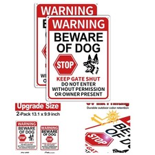 2 Pack Reflective Beware of Dog Signs, 13x9.9 Inch Durable Metal for Yard Decor