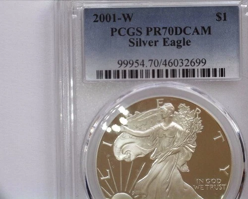 2001-W American Silver Eagle Proof PCGS PR70 DCAM Very Nice White coin, No Spots