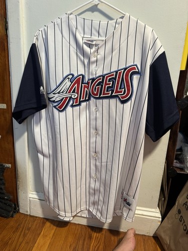 Anaheim Angels Pinstripe Baseball Jersey Vintage Majestic Los Angeles MLB XL