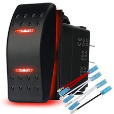 Waterproof Rocker Switch Toggle On-Off-On 12V/20A 24V/10A 7Pin DPDT Red LED L...