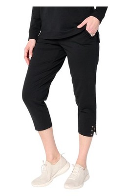Denim & Co. Women's Active French Terry Crop Pant w Grommets Blk
