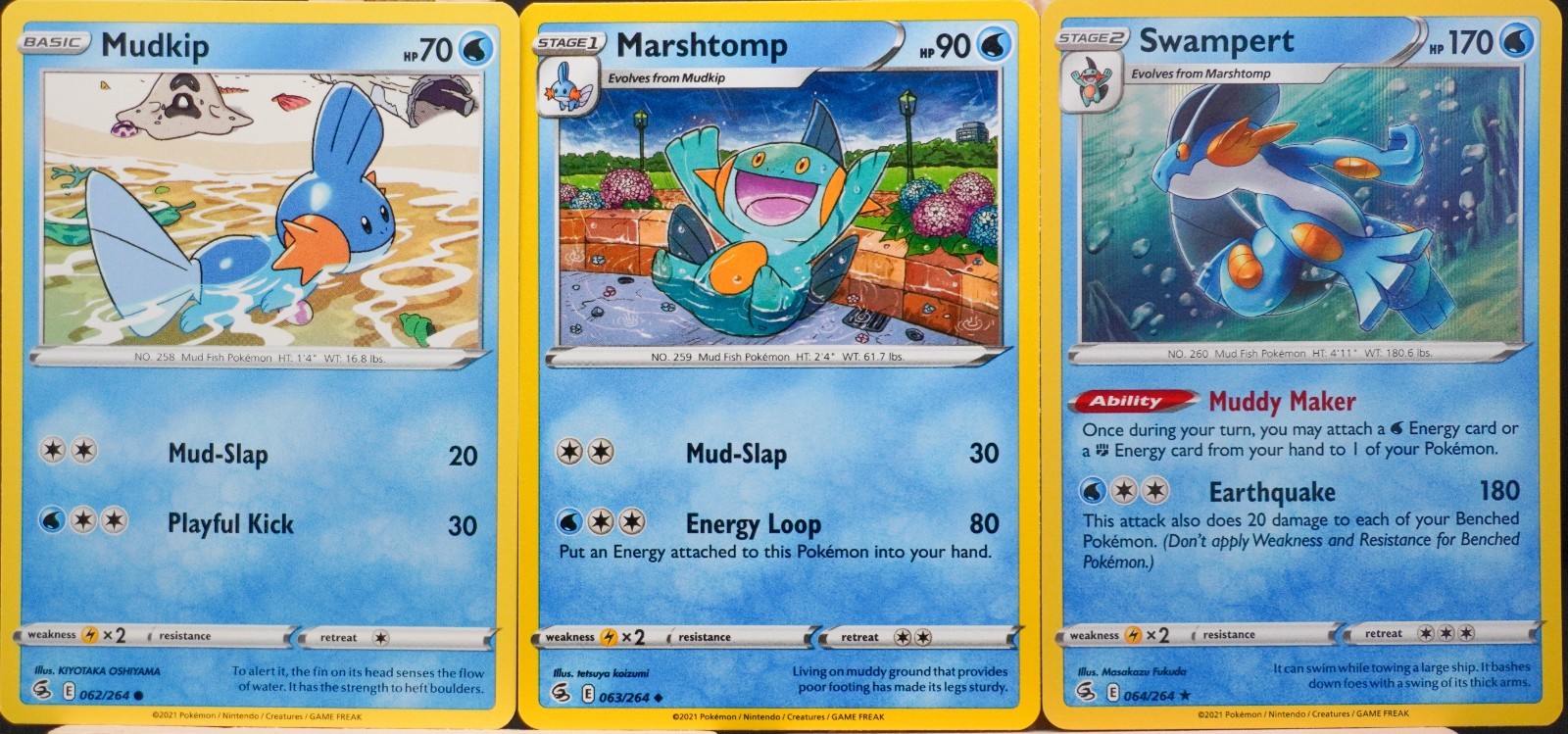Mudkip Marshtomp Swampert 3 Card Starter Set, Fusion Strike 2021 Pokemon TCG