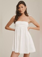 Reformation Catarina Dress White Ruched Babydoll Mini