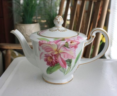 Noritake Pink Orchid Teapot White Pink Green Flowers Dolores 4 cup