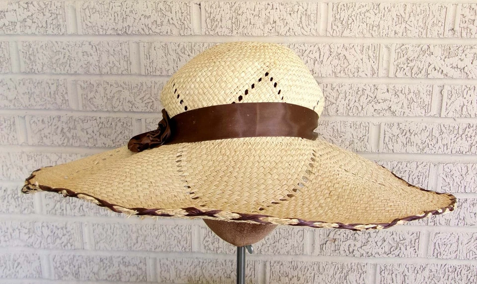 Fancy Oversize Straw Hat Hollie Hobbie Bonnet Girl Halloween Cosplay Ribbon - Image 2 of 4