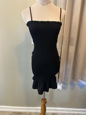 Fashion Nova Black Ruffle Strappy Stretch Mini Bodycon Dress Size M