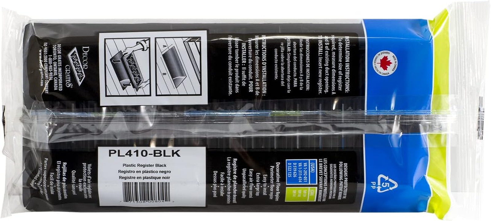 как выглядит PL410-BLK 4-In 10-In Plastic Floor Register Black Black Finish 4x10In 1 фото