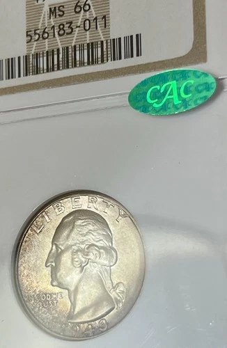 💜1943 WASHINGTON QUARTER NGC MS66 - WWII ERA RAINBOW TONED OLD HOLDER & CAC!!💜