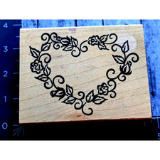 Denami Designs Flower Heart Ivy Leafy 1998 Rubber Stamp Wood D6