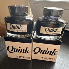x2 Vintage Parker Quink Solv-X Black Ink Full  57cc 2 Fl Ounces Bottles & Boxes