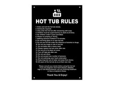 Hot Tub Rules Sign – Outdoor ACM, 290×195mm, Drill Holes (Black/White)