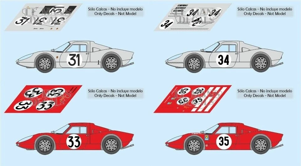 Décalcomanies Porsche 904 GTS Le Mans 1964 1:32 1:24 1:43 1:18 1:64 1:87... - Photo 1/1