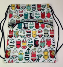 Thirty-One 31 Cinch Sac Drawstring Back Pack Bag Swimsuits Beach Pool Tote EUC