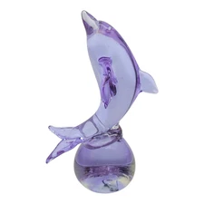 Neodymium Art Glass Dolphin Paperweight Figurine 7" Large Purple Blue Hand Blown