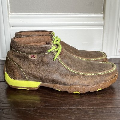 Twisted X Chukka Driving Moc Mens 7M Brown Yellow Bomber Leather Boots MDM0026