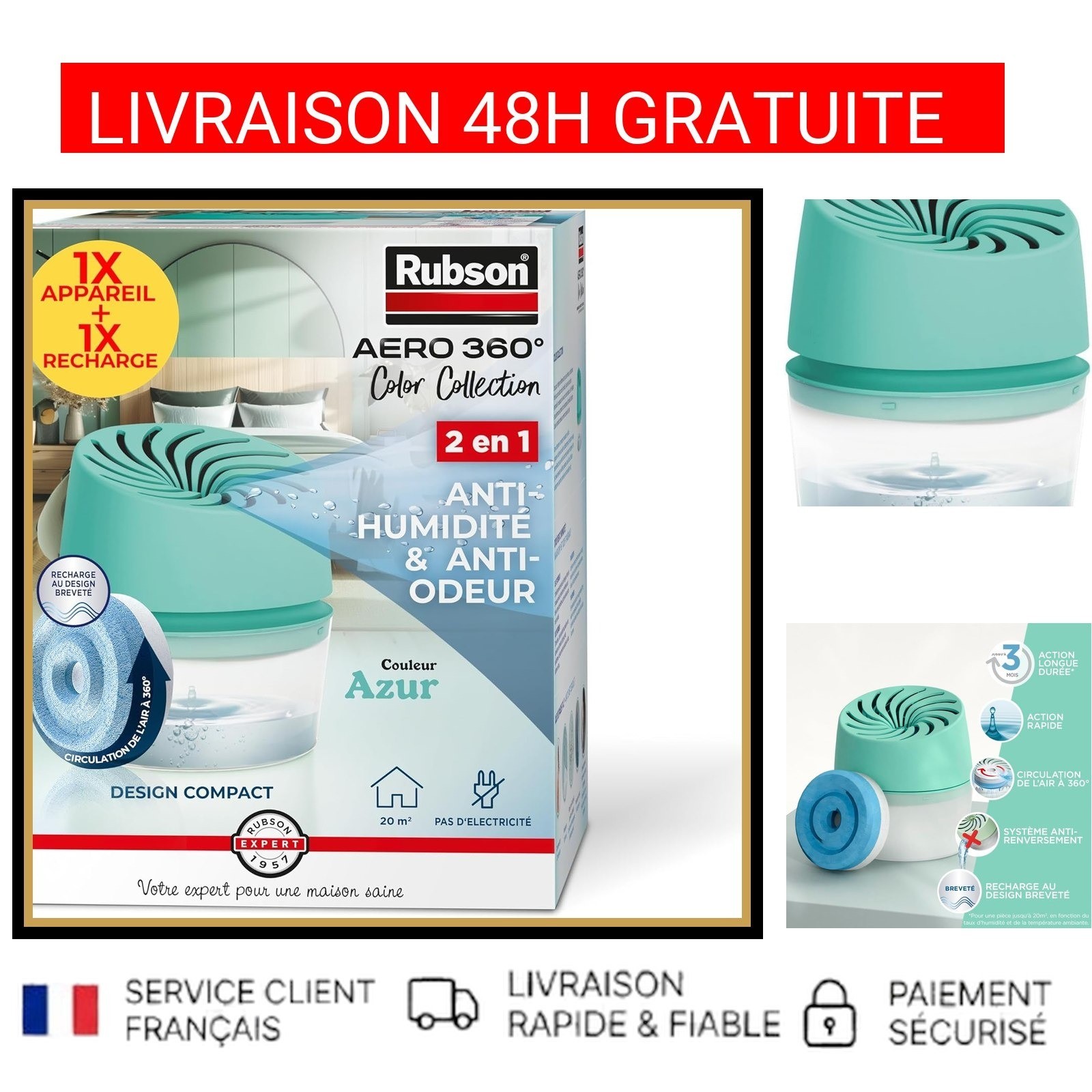 Absorbeur d'humidité Rubson Aero 360 anti-moisissure pour réguler l'air intérieur