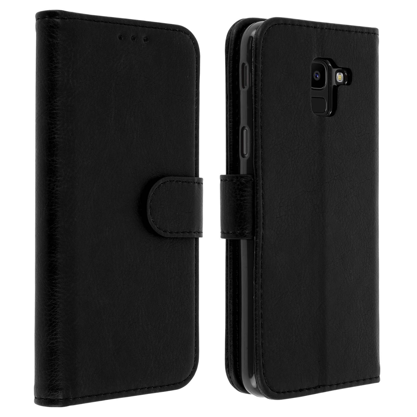 Étui portefeuille Galaxy J6 housse magnétique avec support horizontal en simili cuir