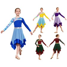 Girls Dress Worship Dancewear Tunic Costume Performance Stylish Printed Overlay