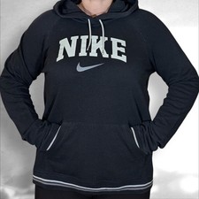 Nike big front hit thin hoodie Black central swoosh striped cuff waist band  M